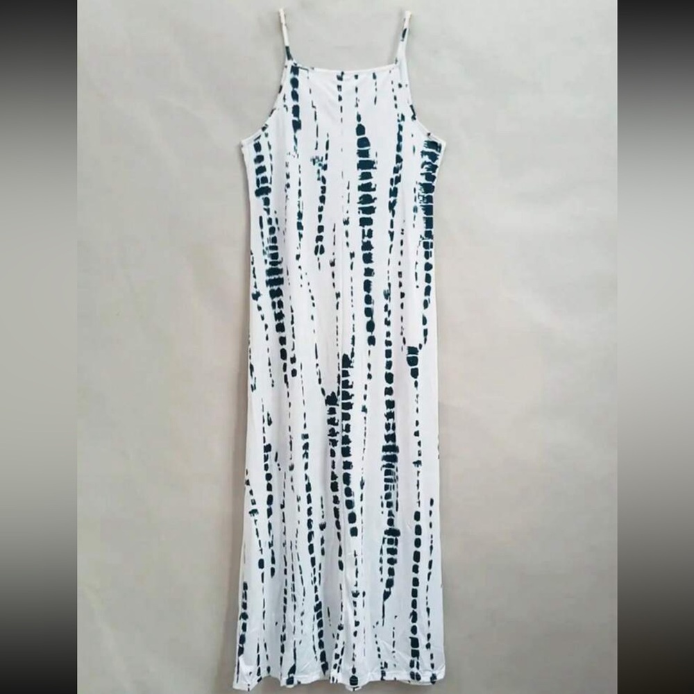 Boho Tie Dye Print V Neck Cami Tank Top Maxi Dress - Picture 2 of 5